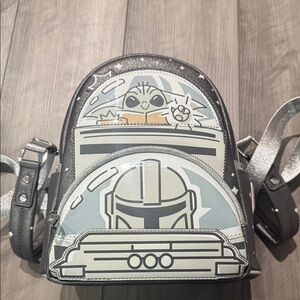 Loungefly Star Wars Mandalorian Backpack - Gray and Silver
